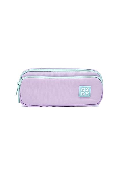 DNS Girls' school pencil case, bag with 2 zippers, 2 compartments, unequipped, purple with blue zipper 101