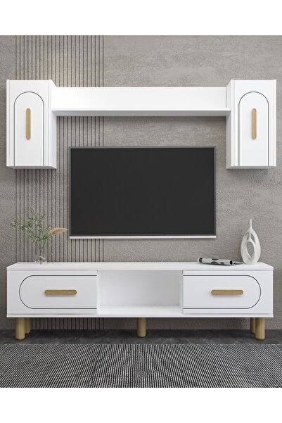 DEMONTE DECOR YOSUNDD BOHEM TV ÜNİTESİ TAKIMI BEYAZ-SAFİRMEŞE KYLP