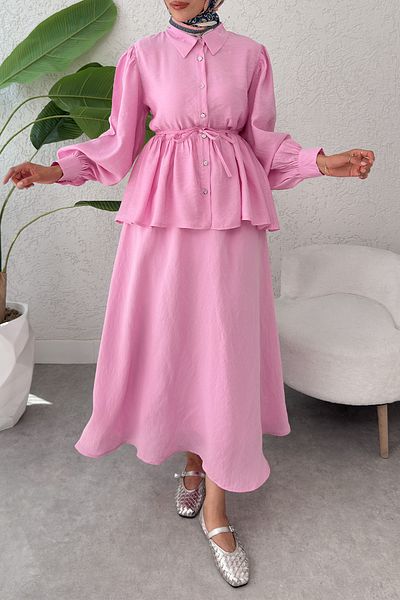 Salih Çelebi Modal Skirt Suit 2371 - Pink