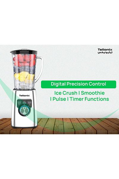 TELIONIX 2 in 1 Digital Blender 1200W, 1.8L Glass Blender Bowl, Grinder Cup, Stepless Speed Control,
