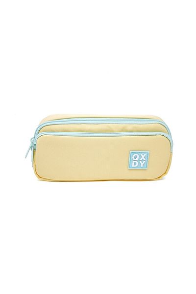 DNS School pencil case, girls' bag with 2 zippers, 2 compartments unequipped, yellow with blue zipper 101