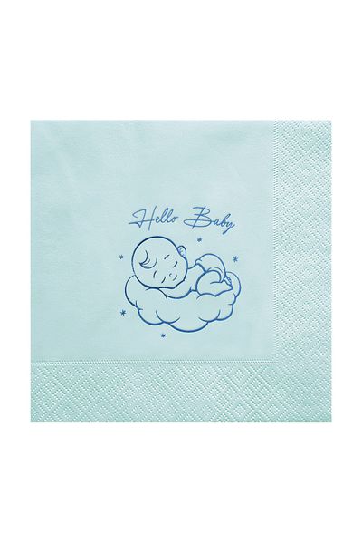 Story 33X33 cm Blue Foil Happy Birthday Baby Patterned 16-Piece Light Blue Colored Paper Napkins