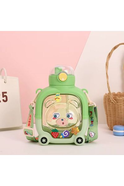SUKILO 600ML Cute Children's Water Bottle - Bpa Free, with Straw and Drip-Free