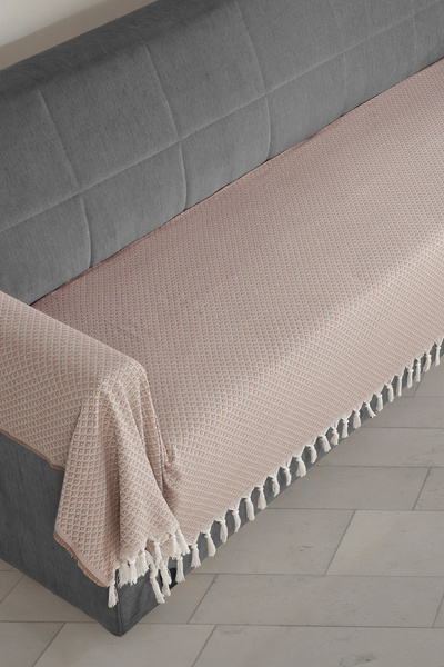 LADYNİL Seat Cover Battal Size Sofa Bed and Sofa Covering Seat and Arms with Fringe 115X300Cm Beige