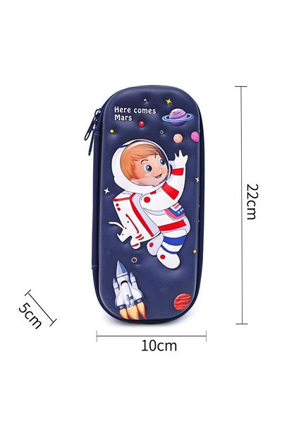 DNS Boys' school pencil case, with 1 compartment 1 zipper, unequipped, 3D Mars, navy blue 6672