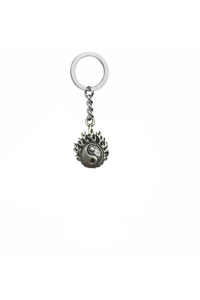 Herşey Nota Breloc unisex cu simbol Ying Yang cu model de flacără – Ornament pentru geantă cu tematică de energie și echilibru din metal Zamak