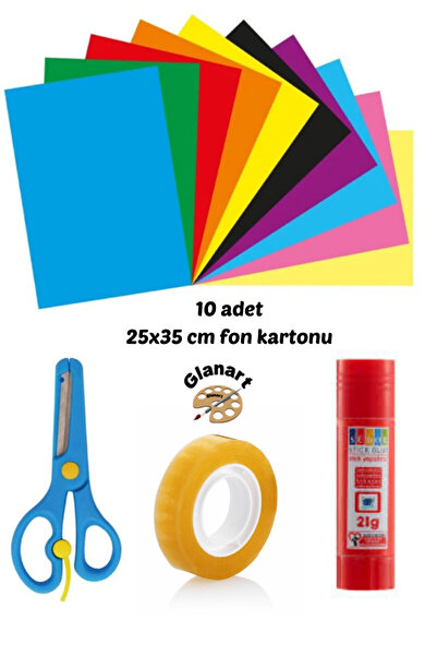 Glanart 25x35 cm fon kartonu yapıştırma seti makas erkek rengi bant+yapıştırıcı