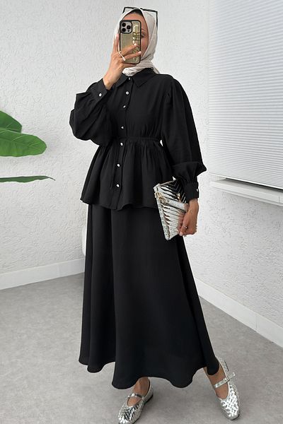 Salih Çelebi Modal Skirt Suit 2371 - Black