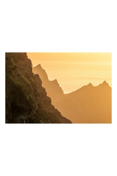 OEM Pictură pe pânză, „Raze de soare peste Munții Stâncoși”, Munte, Apus de soare, Pădure, Cer, Auriu, Stânci, Lumină