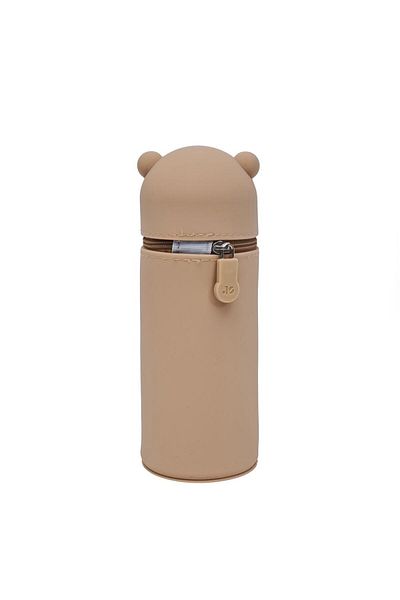 DNS Silicone school pencil case for boys, cylindrical with 1 compartment 1 zipper, brown Panda QS-2011