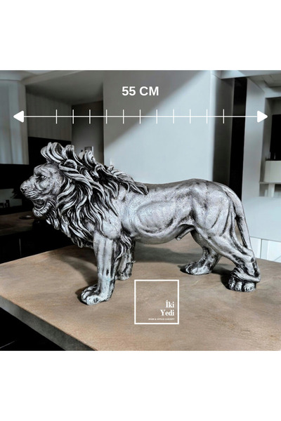 77 Bruns 77-1 Gri Aslan Heykeli 55 cm Büyük Boyut Dekoratif Obje Ofis Hediyes...