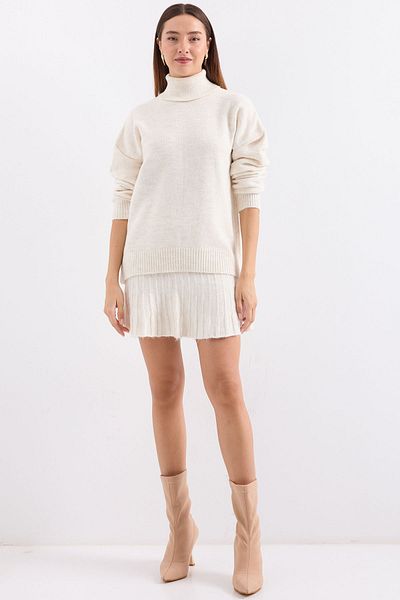 Merterium Women's Sweater Skirt Knitwear Double Set Ecru 1091