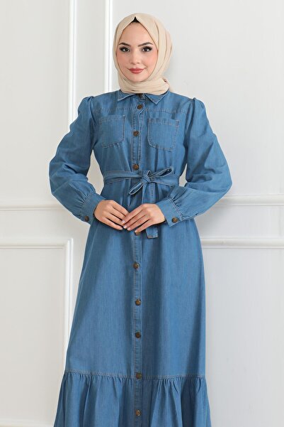 Missvalle Rochie din denim cu detaliu cu volane Albastru deschis 19225