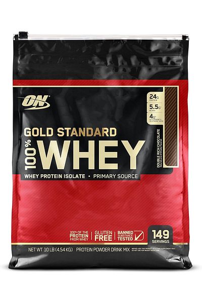 Optimum Nutrition مسحوق بروتين مصل اللبن جولد ستاندرد 100%، شوكولاتة غنية مزدوجة، 10 باوند