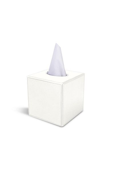 Lamsit Ibdaa Leather Tissue Box Holder, Magnetic Bottom, Square, White