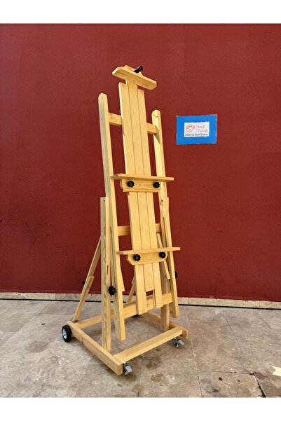 İNCİ TUVAL Multi Fonksiyon Profesyonel Ahşap Büyük Boy Tekerlekli Şövale Üstad H Tipi 270cm Yatay Katlanabilir