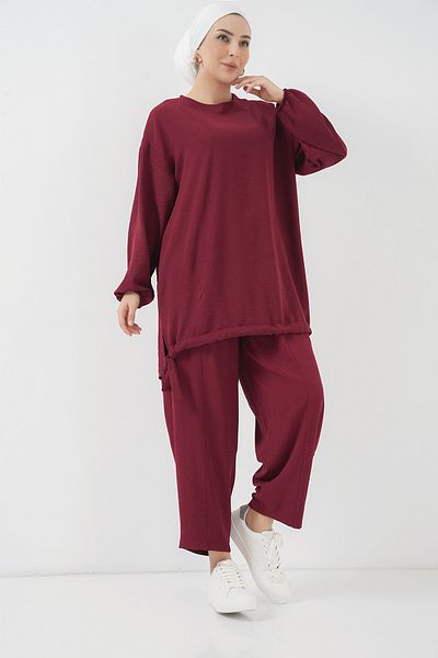 Merterium Women's Tunic Trousers Double Suit Burgundy 1090