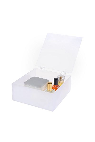 Lamsit Ibdaa Acrylic Box - Fluorescent Box with Hinges - Jewelry & Collectibles (20x20x8 cm, White)