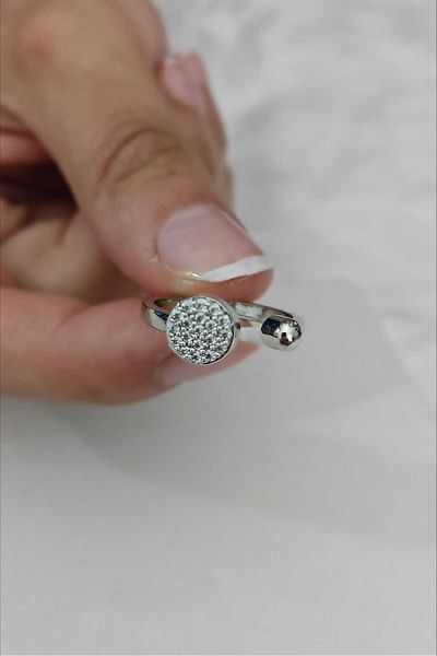 KYOLA DESİGN Silver Color Women's Ring with Ball Stone Detail