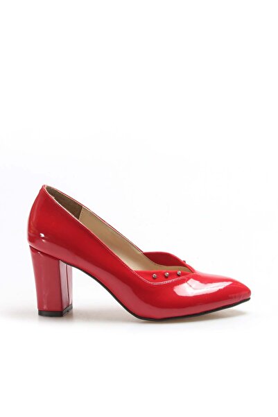 Ayakkabıhane Red Patent Leather Women's Thick Heeled Shoes Ah1E961261661