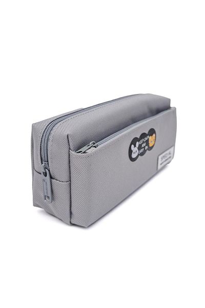 DNS Unisex pencil case for school, bag with 2 compartments 2 zippers, unequipped, gray 6620