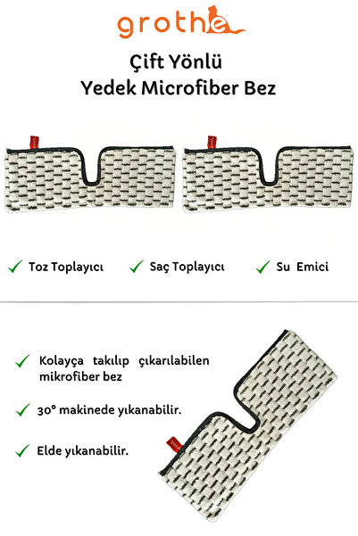Grothe Sprey Mop Çift Yönlü Microfiber Orijinal Yedek Bez - 2 Adet