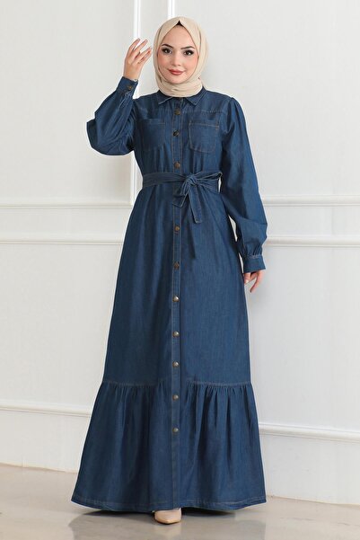 Missvalle Ruffle Detailed Denim Dress Dark Blue 19225