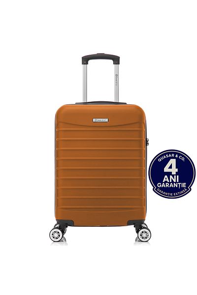 Quasar & Co. Cabin trolley 55x36x20cm, hand luggage, trolley with lock, 4-wheel suitcase, ABS suitcase, LINE, Camel