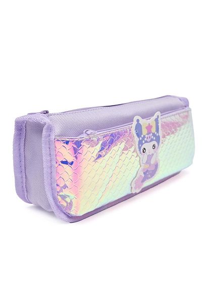 DNS Girls' school pencil case, with 2 compartments and 2 zippers, pouch, unequipped, shiny Sirena, purple 8002