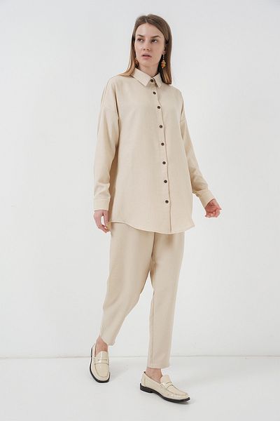 Merterium Women's Oversize Linen Double Suit M.Cream 1092
