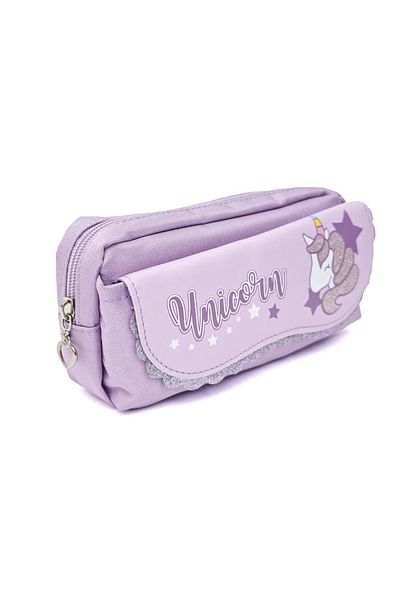 DNS Girls' school bag type pencil case, 2 zippered compartments and velcro, unequipped, Unicorn, purple JS-6682