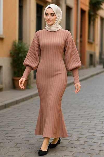 AXXAN Knitwear High-Necked Dress Fish Skirt Model Sleeve Rib Leg Long Dress Length 140cm Size 38/42