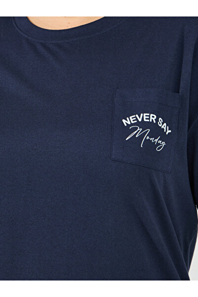 Styli Plus Size Slogan Pocket Print T-Shirt & Ruffle Waistband Pyjama Set