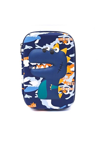 DNS School pencil case, with 1 compartment 1 zipper, unequipped, 3D Crocodile, navy blue 6567S