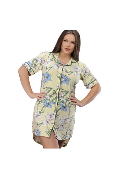 Generic Plus Size Buttoned Cotton Nightgown - NG 783
