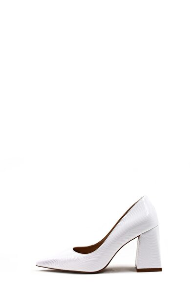 Ayakkabıhane White Patent Leather Women's Thick Heeled Shoes Ah1E792261035433