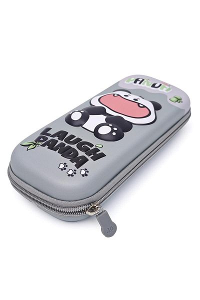 DNS Girls' school pencil case, with 1 compartment 1 zipper, unequipped, 3D Laugh Panda, light gray JS-6662