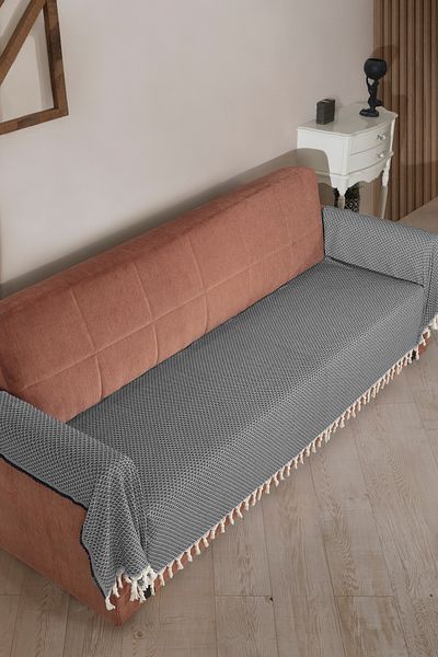 LADYNİL Seat Cover 115X300Cm-Anthracite–King Size Sofa Bed and Sofa Covering the Seat and Arms with Fringes