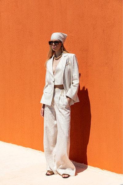 KAMEYA Striped Ecru Jacket with Vest Detail