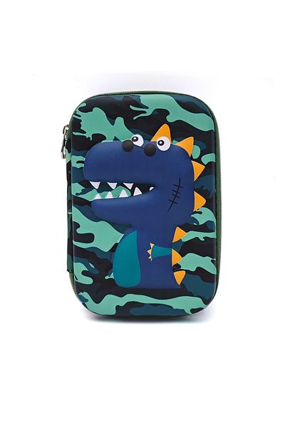 DNS School pencil case, with 1 compartment 1 zipper, unequipped, 3D Crocodile, green 6567S