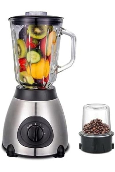 Biki Coffee Grinder, Ice Crusher, and Juicer Blender, 2600W 2-in-1, Stainless Steel with 1.25-Liter Glass