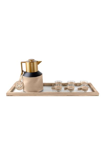 Lamsit Ibdaa Coffee Thermo Flask, Coffee and Tea Vacuum Pot, 1.0L Dallah, Beige, Coffee, Rect