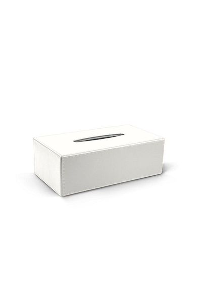 Lamsit Ibdaa Leather Tissue Box Holder, Magnetic Bottom, Rectangular, White