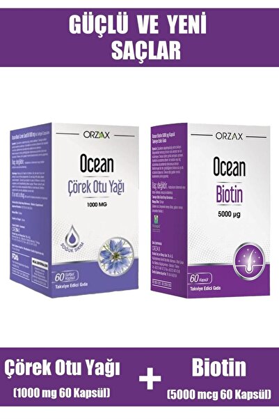 Orzax Ocean Biotin 5000 mcg 60 Kapsül + Ocean Çörek Otu Yağı 1000 mg 60 Kapsül