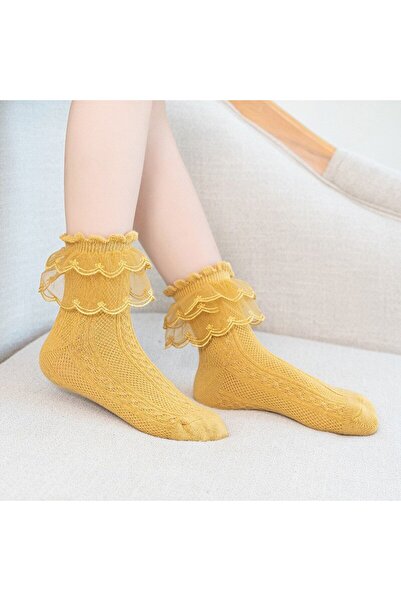 Mixbo Socks with Frills Made of Tulle Mixbo, for Girls, Mustard Color