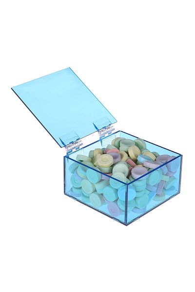 Lamsit Ibdaa Acrylic Box - Fluorescent Box with Hinges - Jewelry & Collect (10x10x5 cm,Light Blue)