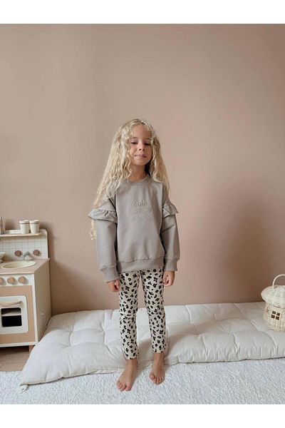 YİGİT BUTİK Set de îmbrăcăminte pentru fete cu mâneci lungi și jambiere leopard