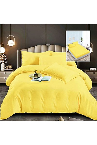 PATONE Damask Polycotton Bed Linen, 6 pieces, fitted sheet, yellow