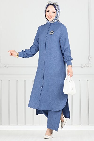 ModaMerve Önden Düğmeli Sofia Takım 407DVL817-MS İndigo