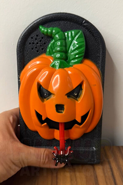 Huzur Party Store Işıklı Sesli Kabak Şekilli Aniden Örümcek Çıkan Kapı Zili 19x11 cm Halloween Cadılar Bayramı Dekor